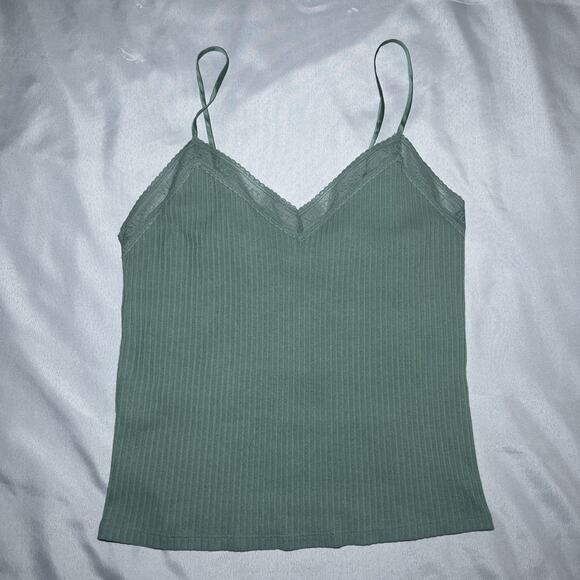 Victoria's Secret Y2K Babydoll Cami Top Womens M Green Lace Coquette Mesh - Picture 1 of 8